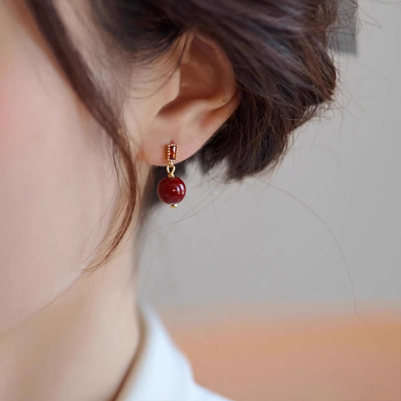 ATELIER-TIBET – Boucles d’Oreilles en Cinabre Naturel 8 mm & Argent 925