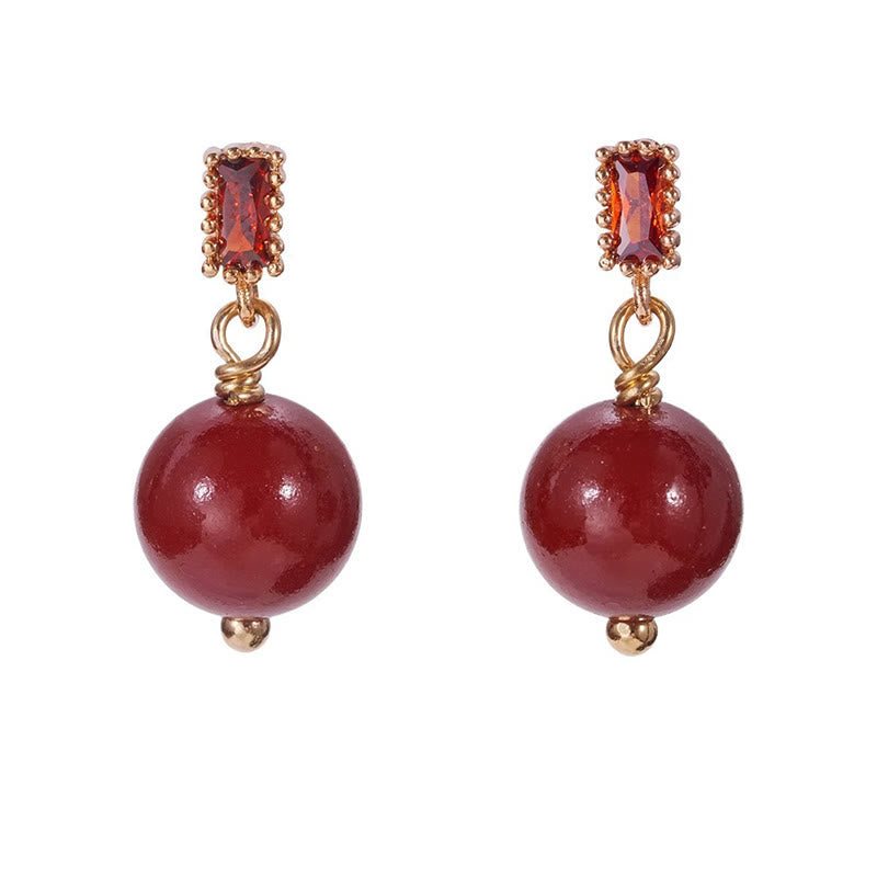 ATELIER-TIBET – Boucles d’Oreilles en Cinabre Naturel 8 mm & Argent 925