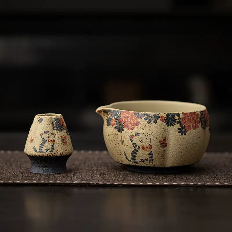 Coffret Matcha Japonais – Bol Fleuri Céramique & Bambou