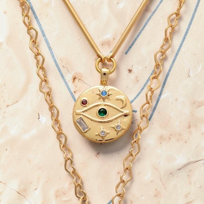 ATELIER-TIBET – Collier Double Coeur Protecteur en Oeil de Tigre