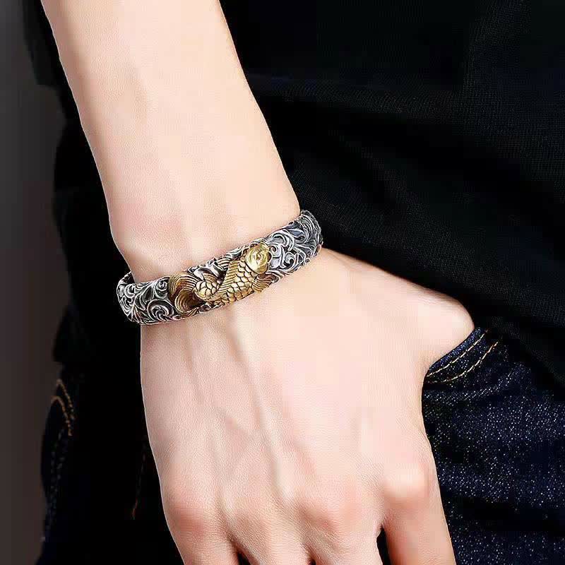 ATELIER-TIBET – Bracelet Jonc Ajustable en Cuivre Motif Poisson Koï
