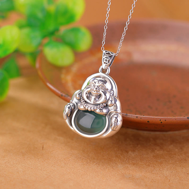 ATELIER-TIBET Collier Bouddha en Jade Cyan Naturel et Argent 999
