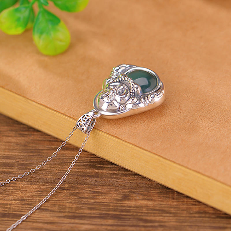 ATELIER-TIBET Collier Bouddha en Jade Cyan Naturel et Argent 999