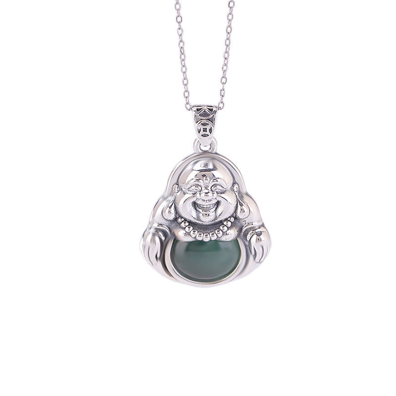 ATELIER-TIBET Collier Bouddha en Jade Cyan Naturel et Argent 999