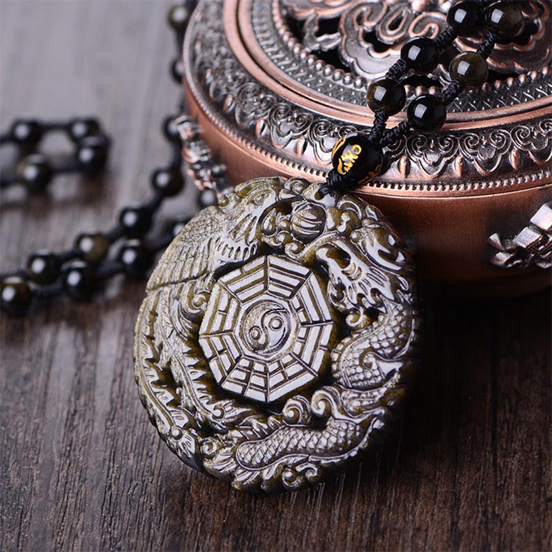 ATELIER-TIBET – Collier Yin Yang en Obsidienne Dorée Naturelle