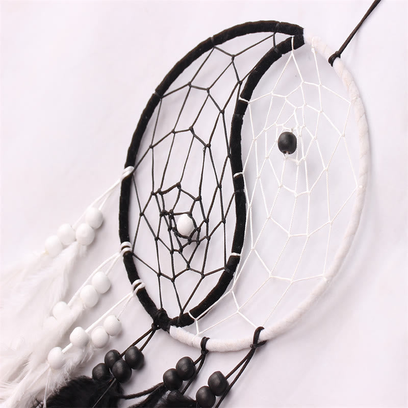 ATELIER-TIBET Attrape-rêves Yin Yang Filet circulaire avec plumes Décoration d'équilibre