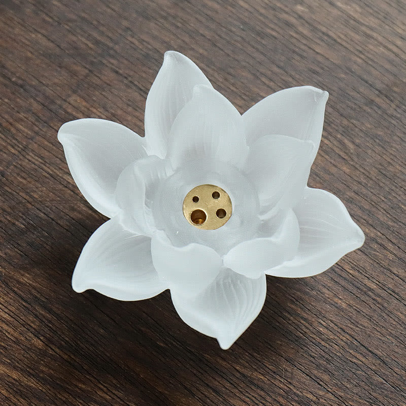 ATELIER-TIBET – Porte-Encens Lotus Blanc en Cristal Liuli – Méditation & Sérénité