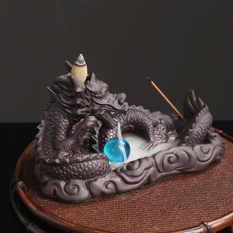 ATELIER-TIBET – Brûleur Dragon Argile Pourpre – Symbole de Chance et Protection