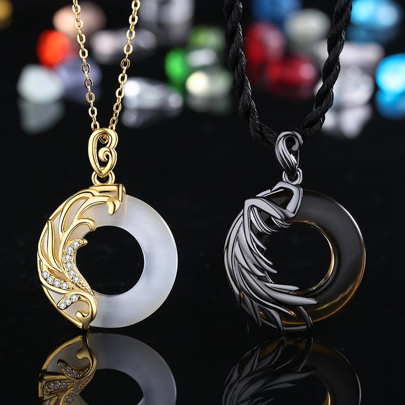 ATELIER-TIBET – Collier Pendentif Rond en Obsidienne & Calcédoine