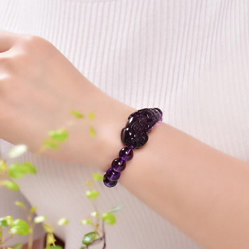 ATELIER-TIBET Bracelet Améthyste & Pi Xiu – Perles 10 / 12 / 14 mm