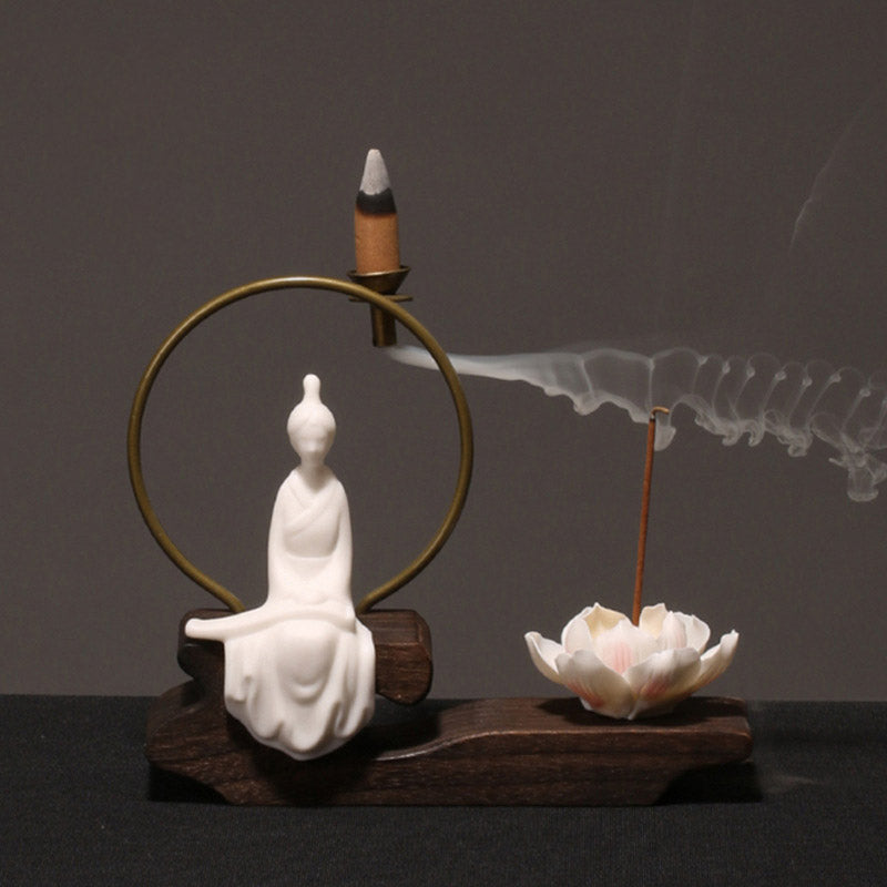 ATELIER-TIBET – Brûleur d’Encens de Méditation en Céramique Lotus à Reflux
