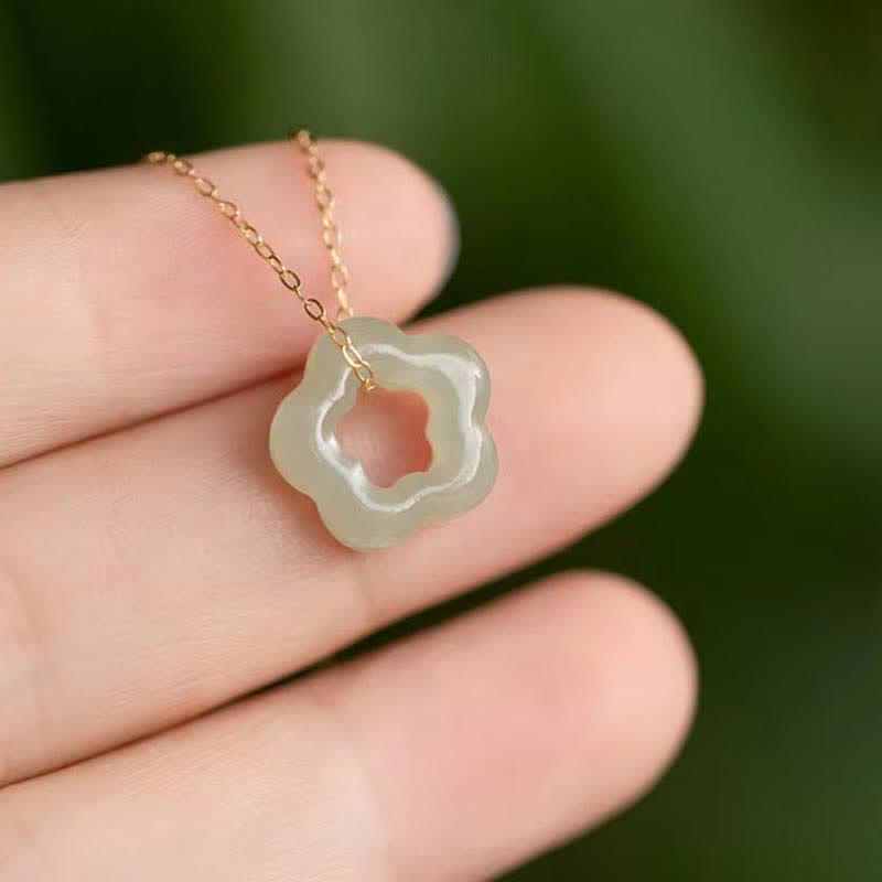 ATELIER-TIBET – Collier Floral en Jade Hetian ou Jade Cyan Naturel