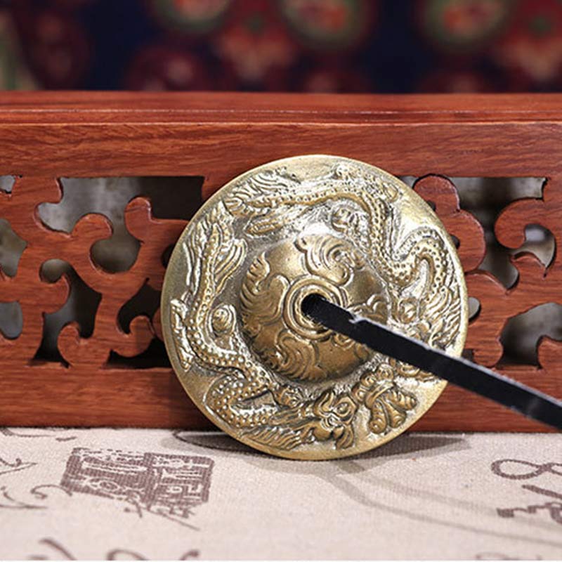 ATELIER-TIBET Tingsha Tibétaine Six Mots Vrais Dragon Cuivre Équilibre Décoration Avec Sac