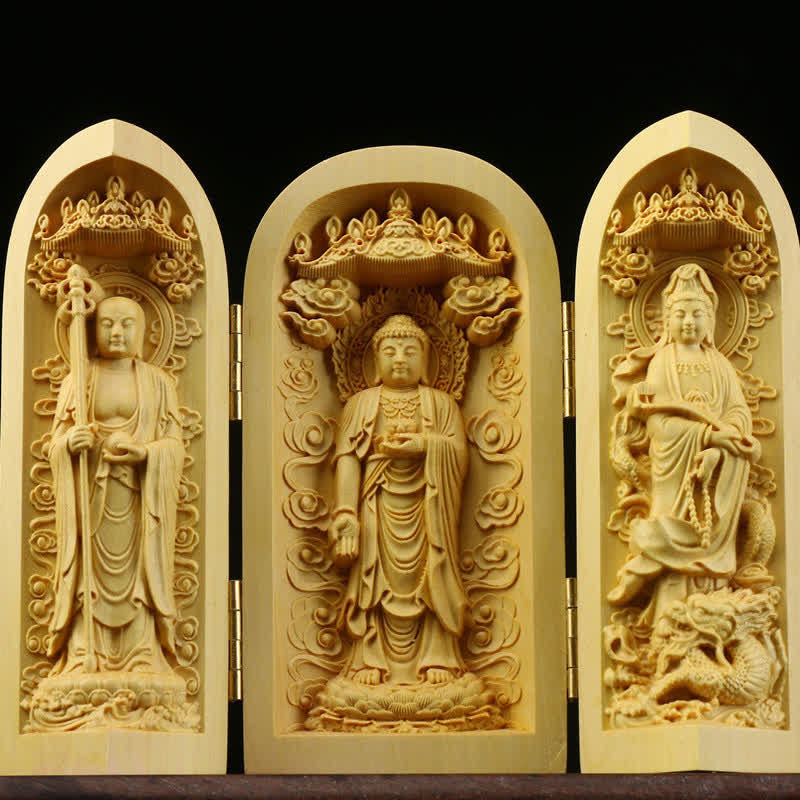 ATELIER-TIBET Autel Spirituel Sculpté en Bois de Buis pour Méditation et Prière