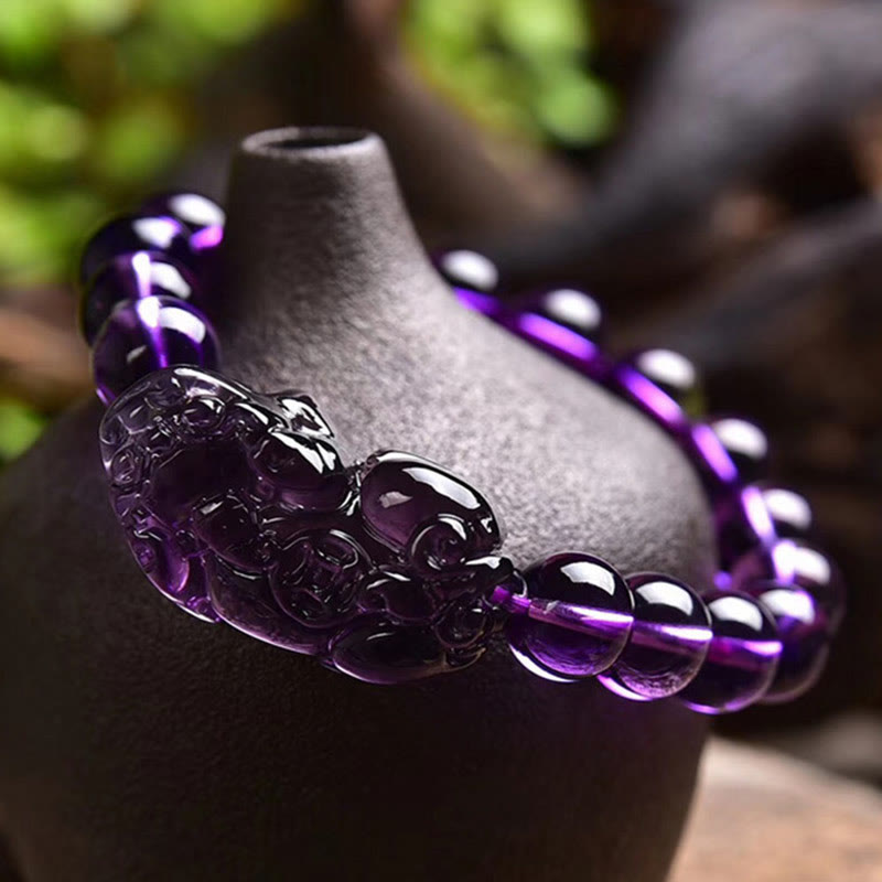 ATELIER-TIBET Bracelet Améthyste & Pi Xiu – Perles 10 / 12 / 14 mm
