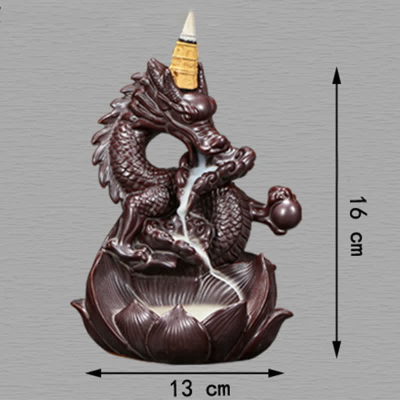 ATELIER-TIBET Brûleur d'encens en céramique à motif de dragon et de lotus