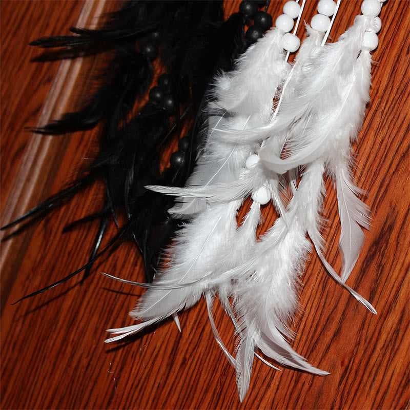 ATELIER-TIBET Attrape-rêves Yin Yang Filet circulaire avec plumes Décoration d'équilibre