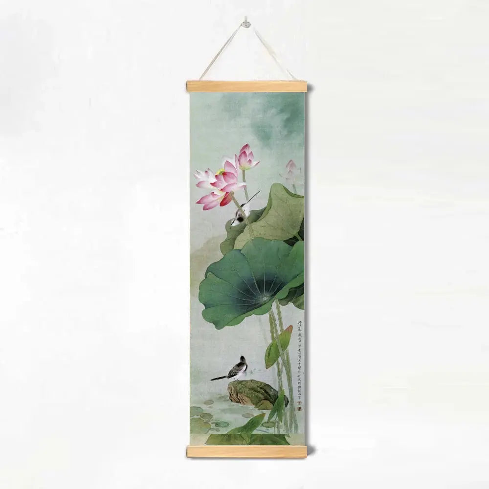 ATELIER-TIBET – Décoration Murale Japonaise Zen aux Oiseaux et Fleurs (Kakemono)