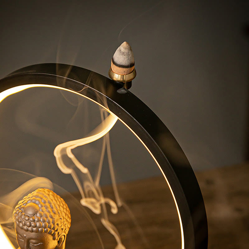 ATELIER-TIBET Brûleur d’Encens Reflux Bouddha Lotus en Céramique – Porte-Encens LED