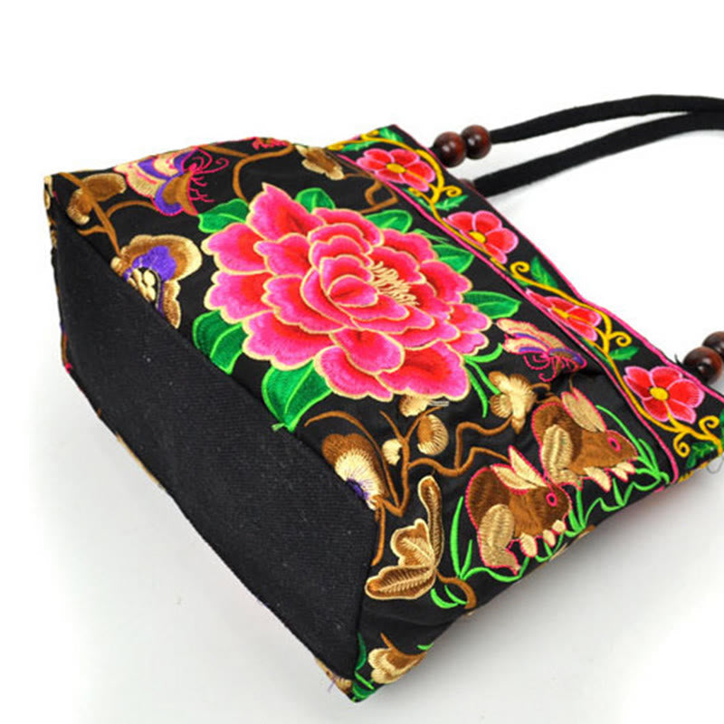 ATELIER-TIBET – Sac à Main en Toile de Coton Brodé Recto Verso – Symboles d’Abondance