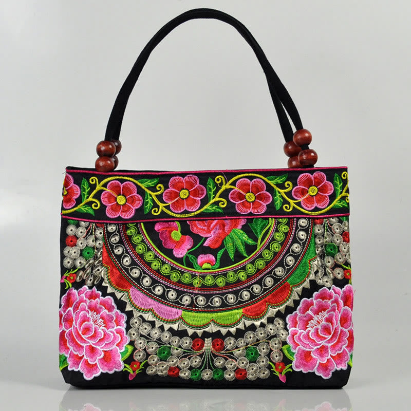 ATELIER-TIBET – Sac à Main en Toile de Coton Brodé Recto Verso – Symboles d’Abondance