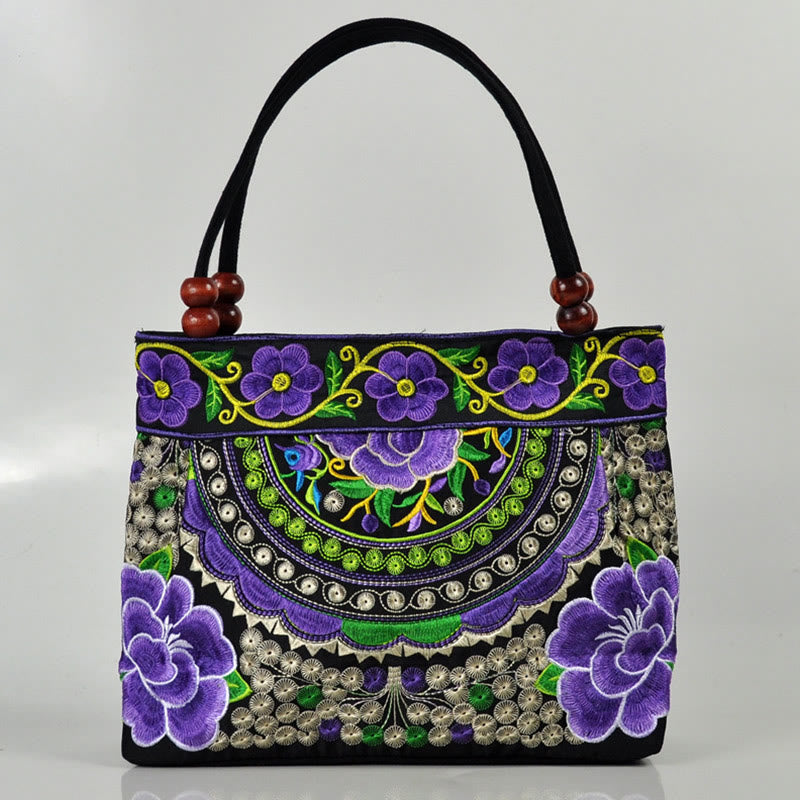 ATELIER-TIBET – Sac à Main en Toile de Coton Brodé Recto Verso – Symboles d’Abondance