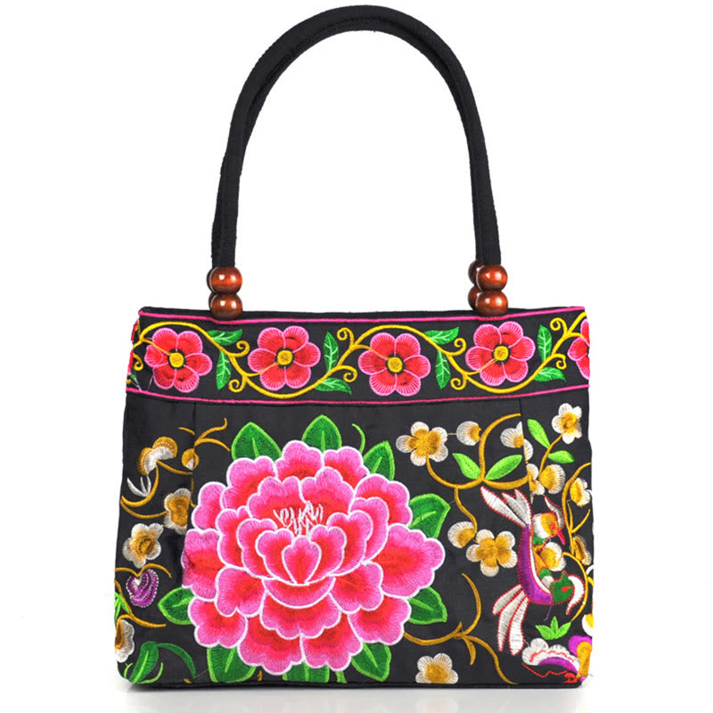 ATELIER-TIBET – Sac à Main en Toile de Coton Brodé Recto Verso – Symboles d’Abondance