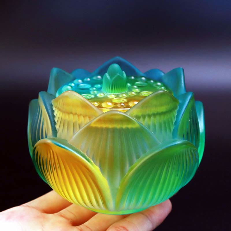 ATELIER-TIBET Brûleur d'encens de méditation de guérison en cristal de Lotus Liuli de Buddha Stones