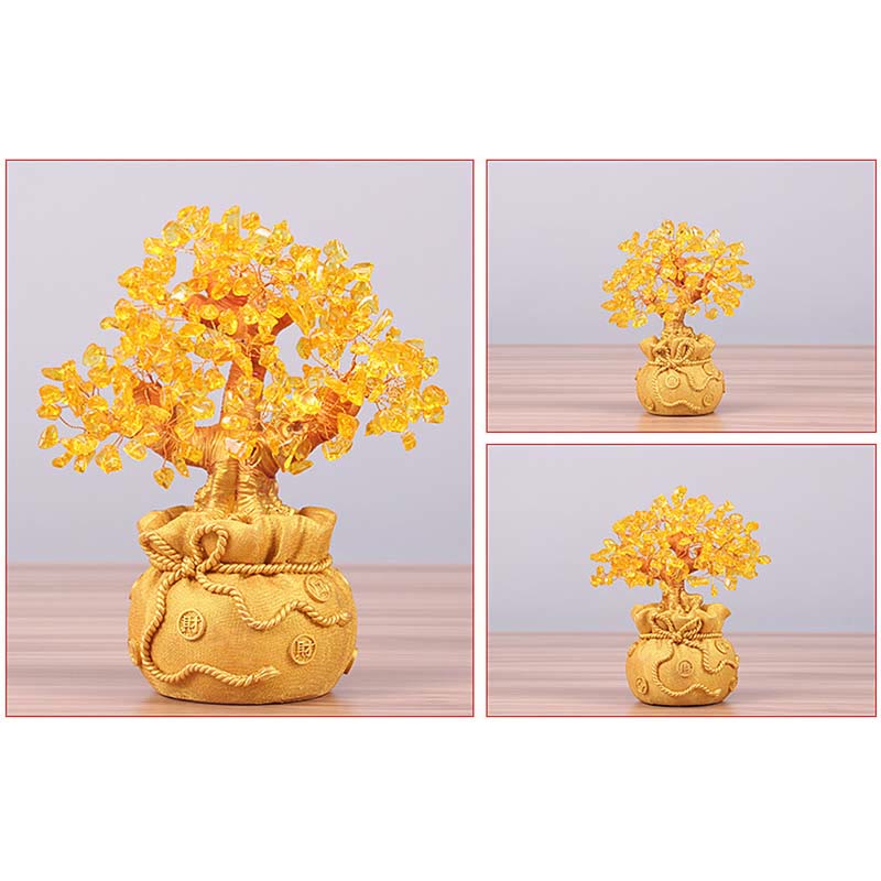 ATELIER-TIBET Citrine naturelle Ornement de pierre précieuse pour arbre à argent - Feng Shui pour la prospérité