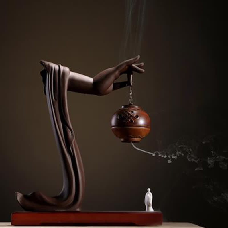 ATELIER-TIBET Brûleur d'encens en céramique avec bénédiction du lotus tibétain