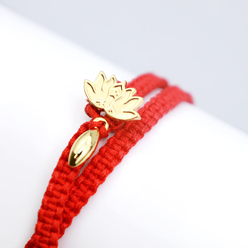 ATELIER-TIBET Bracelet Lotus Cristal Rose & Cordon Rouge – Amour & Intention