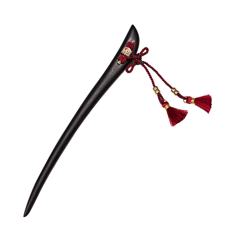 ATELIER-TIBET Pic à Cheveux Ébène & Pampille Rouge – 18 cm