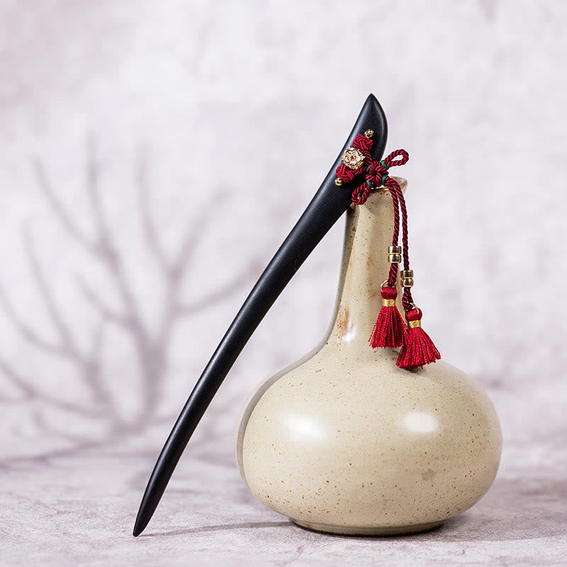 ATELIER-TIBET Pic à Cheveux Ébène & Pampille Rouge – 18 cm