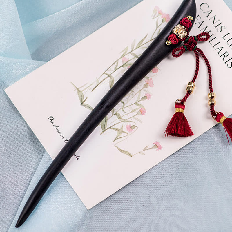 ATELIER-TIBET Pic à Cheveux Ébène & Pampille Rouge – 18 cm