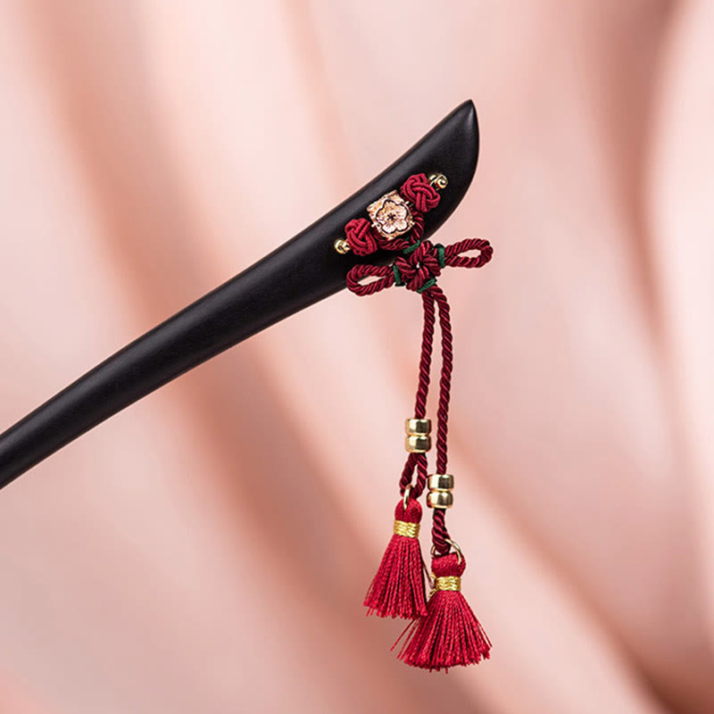 ATELIER-TIBET Pic à Cheveux Ébène & Pampille Rouge – 18 cm