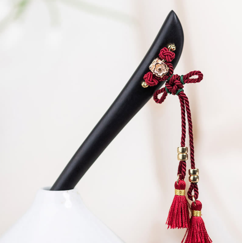 ATELIER-TIBET Pic à Cheveux Ébène & Pampille Rouge – 18 cm
