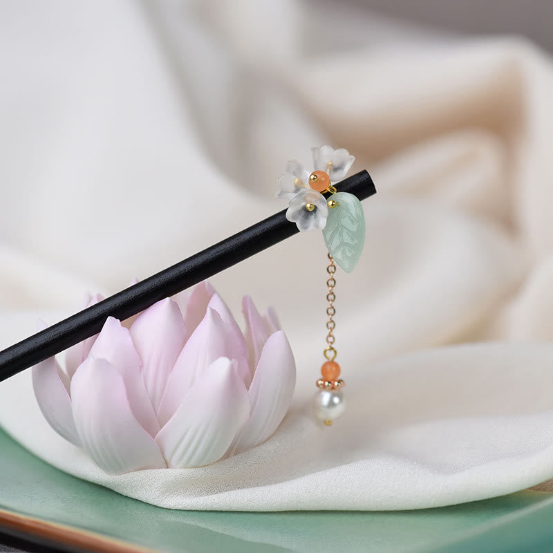 ATELIER-TIBET Pic à Cheveux Ébène & Verre Liuli – 19 cm