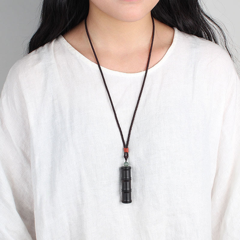 ATELIER-TIBET – Collier Ghau Tibétain en Bois d’Ébène & Motif Bambou