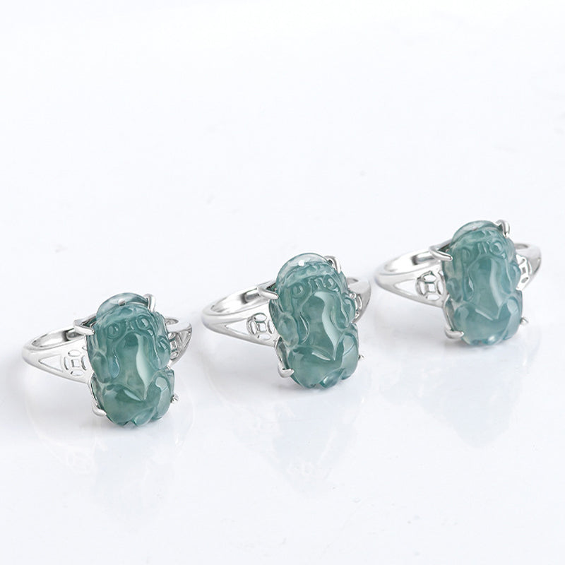 ATELIER-TIBET – Bague Pixiu en Jade Naturel & Argent Sterling 925 – Talisman Symbolique de Prospérité