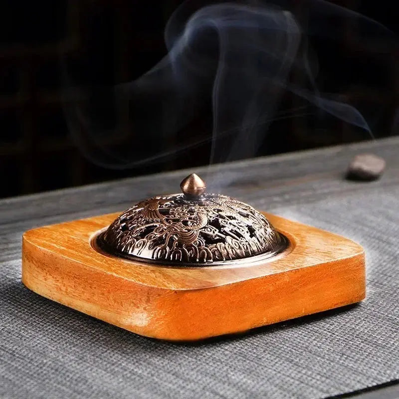 ATELIER-TIBET – Brûleur d’Encens en Bois Massif et Laiton, Motif Tradition Zen