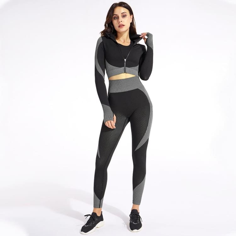 ATELIER-TIBET – Ensemble de Yoga Sans Coutures en Nylon (Soutien-Gorge, Veste & Legging)