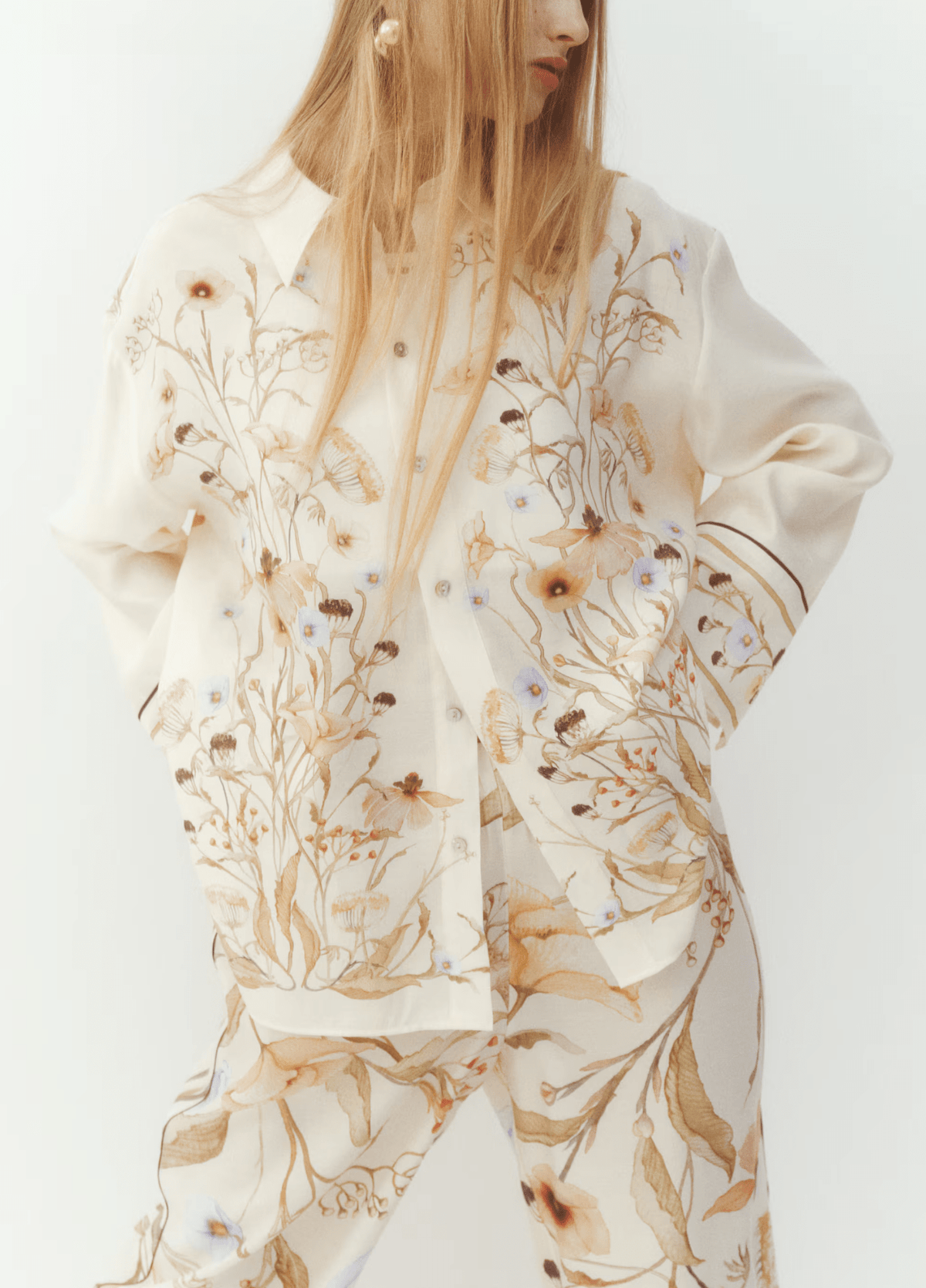 Ensemble kimono femme motif pivoine blanc – (veste + pantalon)
