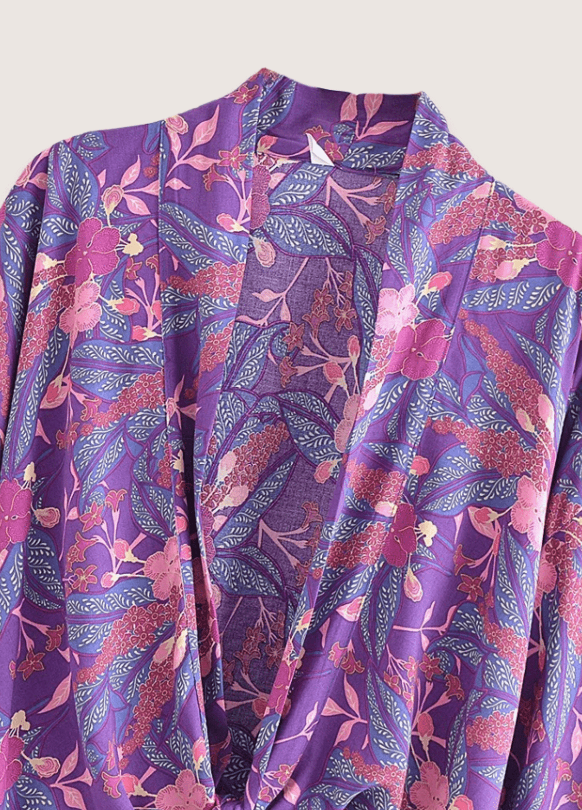 Ensemble kimono femme coton floral violet (veste + pantalon)