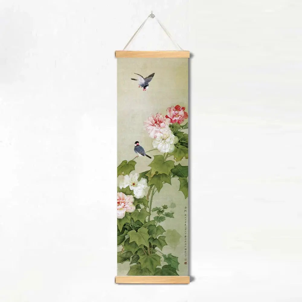 ATELIER-TIBET – Décoration Murale Japonaise Zen aux Oiseaux et Fleurs (Kakemono)