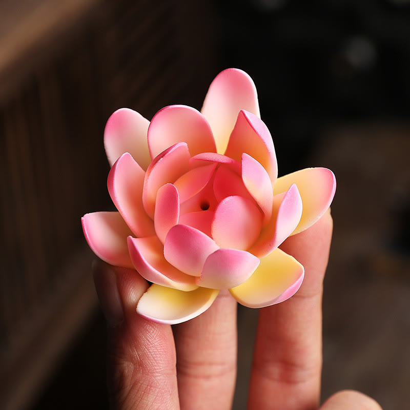ATELIER-TIBET – Porte-Encens Main de Bouddha Lotus Éveil en Argile Pourpre avec LED