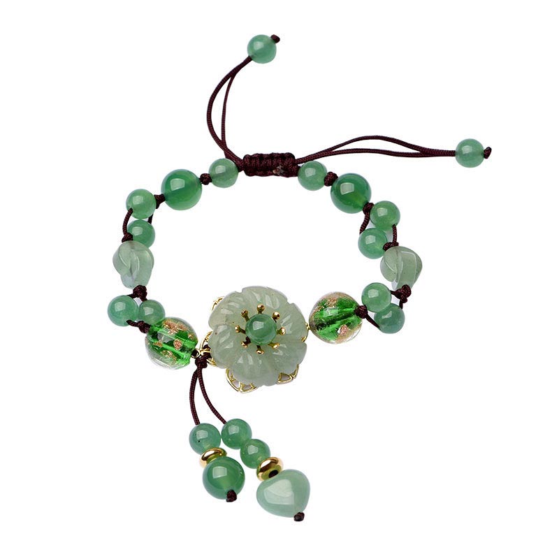 ATELIER-TIBET – Bracelet Porte-Bonheur en Jade Vert & Fleur Symbolique | Harmonie & Épanouissement