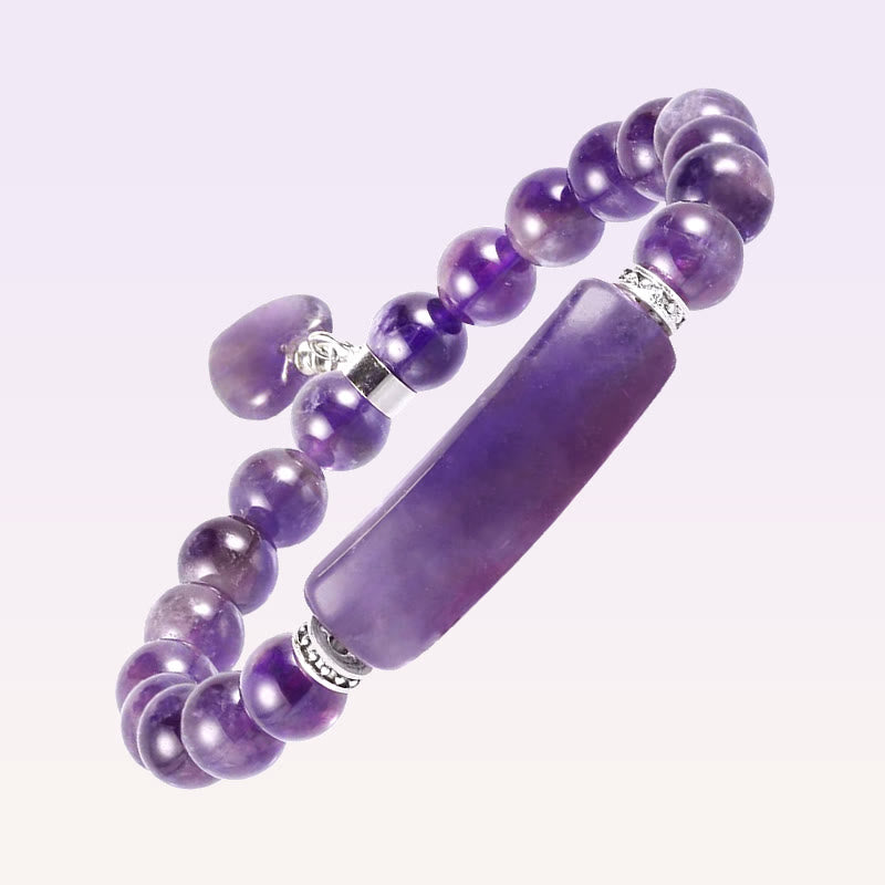 ATELIER-TIBET – Bracelet en Améthyste Naturelle Forme Cœur 8 mm, Perles Artisanales