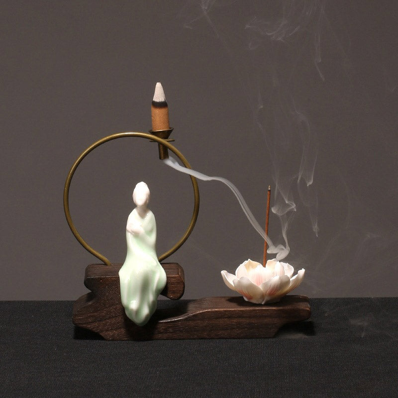 ATELIER-TIBET – Brûleur d’Encens de Méditation en Céramique Lotus à Reflux