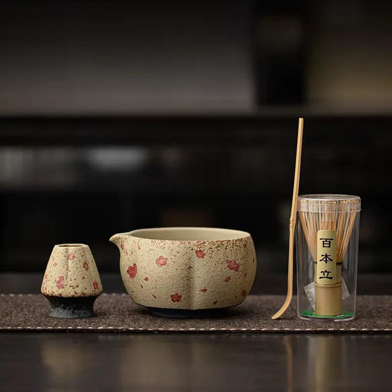 Coffret Matcha Japonais – Bol Fleuri Céramique & Bambou