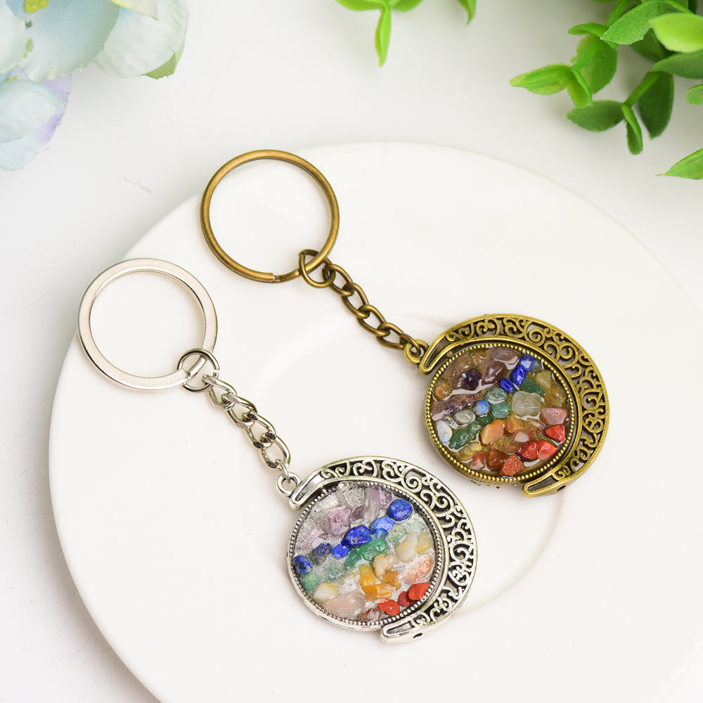 ATELIER-TIBET — Porte-clés Lune Croissante Chakra Or ou Argent — Bijou Spirituel Symbolique (90 mm)